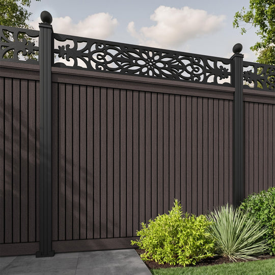 Virtis Windsor Fence Panel - Mid Brown - with our aluminium posts