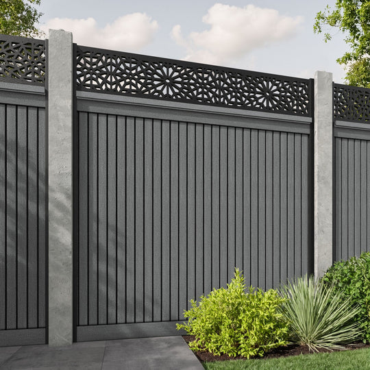 Virtis Alnara Fence Panel - Mid Grey - for existing concrete posts