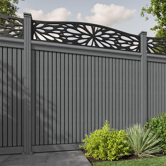 Virtis Blossom Curved Top Fence Panel - Mid Grey - with our composite posts