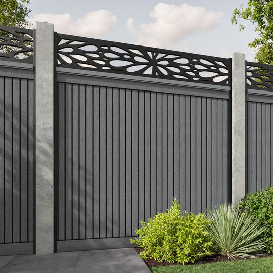 Virtis Blossom Fence Panel - Mid Grey - for existing concrete posts