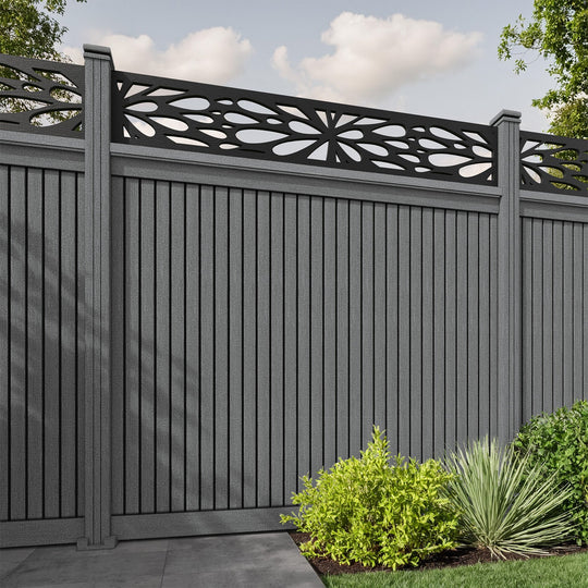 Virtis Blossom Fence Panel - Mid Grey - with our composite posts