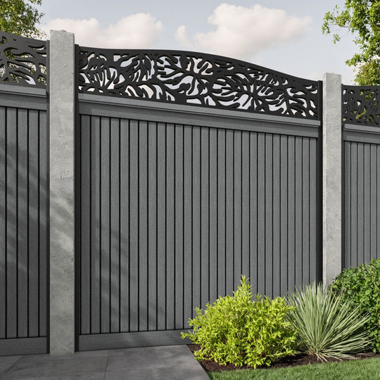 Virtis Botanic Curved Top Fence Panel - Mid Grey - for existing concrete posts