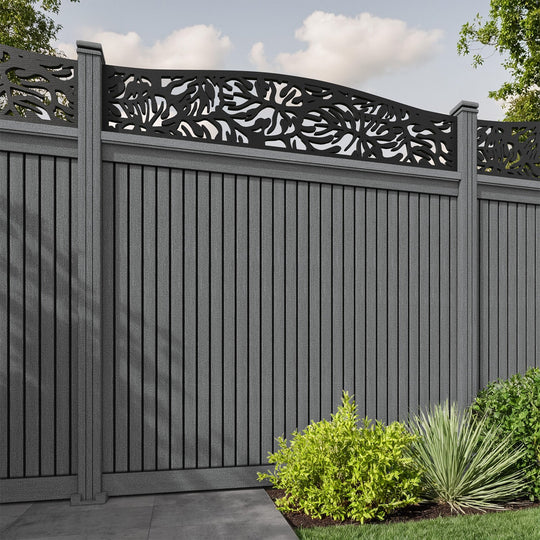 Virtis Botanic Curved Top Fence Panel - Mid Grey - with our composite posts
