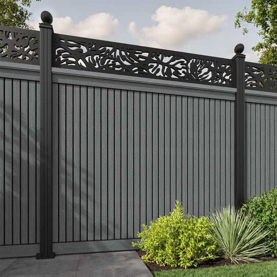 Virtis Botanic Fence Panel - Mid Grey - with our aluminium posts