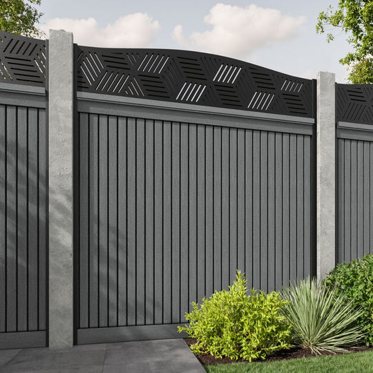 Virtis Cubed Curved Top Fence Panel - Mid Grey - for existing concrete posts