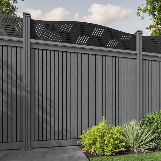 Virtis Cubed Curved Top Fence Panel - Mid Grey - with our composite posts