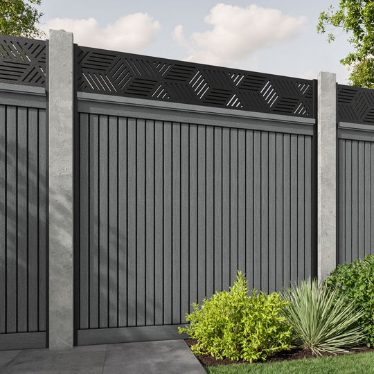 Virtis Cubed Fence Panel - Mid Grey - for existing concrete posts