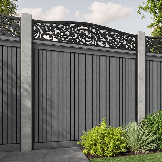 Virtis Eden Curved Top Fence Panel - Mid Grey - for existing concrete posts
