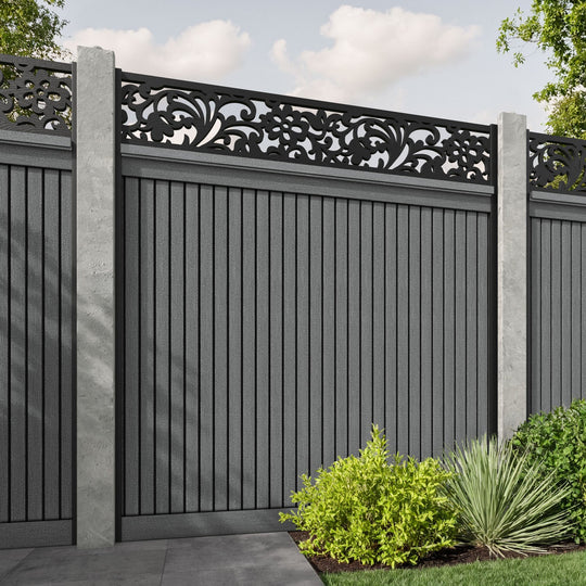 Virtis Eden Fence Panel - Mid Grey - for existing concrete posts