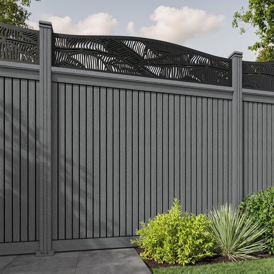Virtis Feather Curved Top Fence Panel - Mid Grey - with our composite posts
