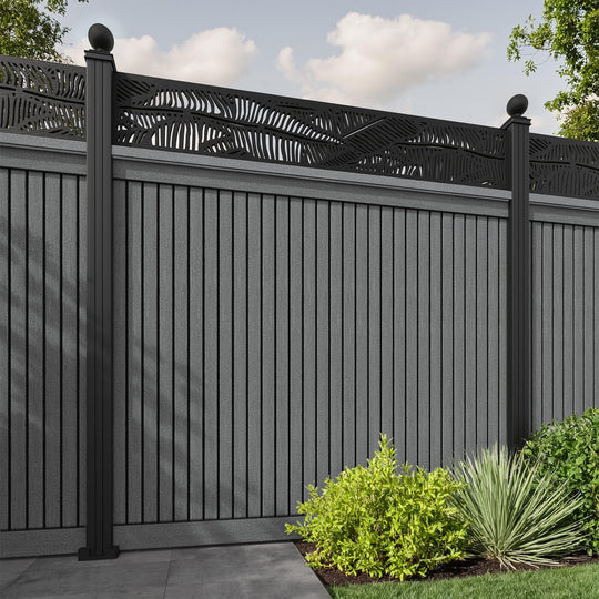 Virtis Feather Fence Panel - Mid Grey - with our aluminium posts