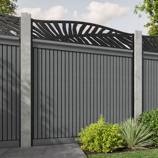 Virtis Palm Curved Top Fence Panel - Mid Grey - for existing concrete posts