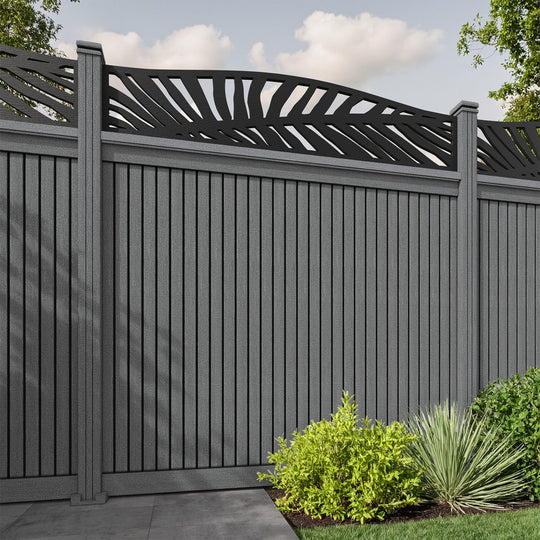 Virtis Palm Curved Top Fence Panel - Mid Grey - with our composite posts