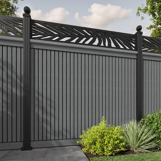 Virtis Palm Fence Panel - Mid Grey - with our aluminium posts