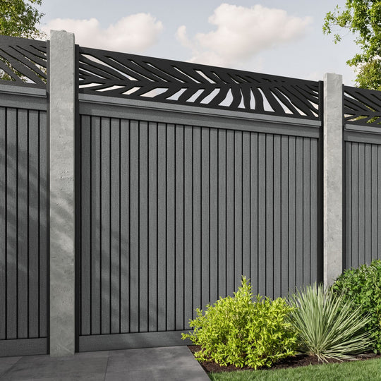 Virtis Palm Fence Panel - Mid Grey - for existing concrete posts