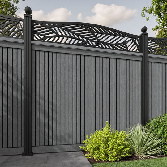Virtis Habitat Curved Top Fence Panel - Mid Grey - with our aluminium posts