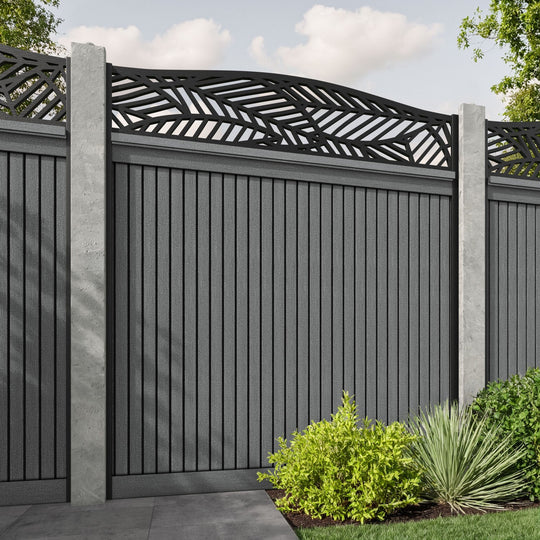 Virtis Habitat Curved Top Fence Panel - Mid Grey - for existing concrete posts