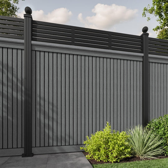 Virtis Aspen Fence Panel - Mid Grey - with our aluminium posts