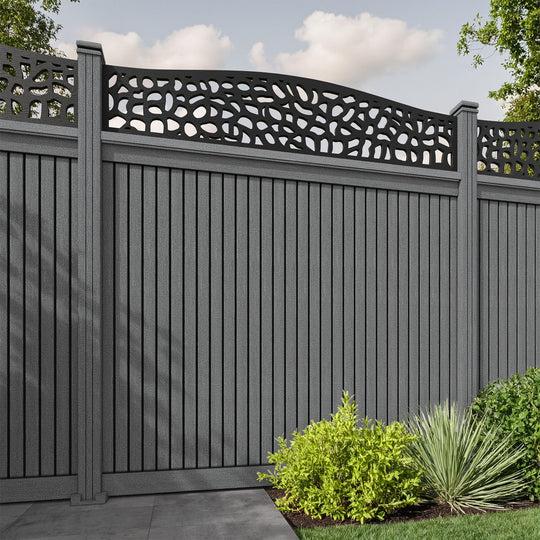 Virtis Pebble Curved Top Fence Panel - Mid Grey - with our composite posts