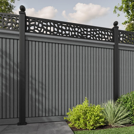 Virtis Pebble Fence Panel - Mid Grey - with our aluminium posts