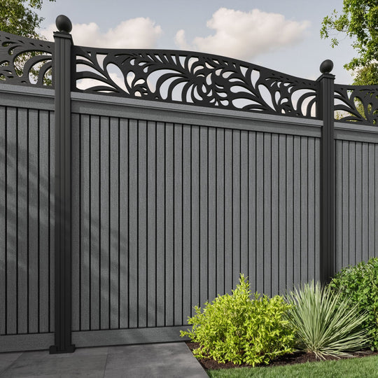 Virtis Petal Curved Top Fence Panel - Mid Grey - with our aluminium posts