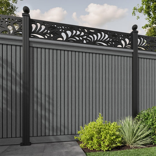 Virtis Petal Fence Panel - Mid Grey - with our aluminium posts