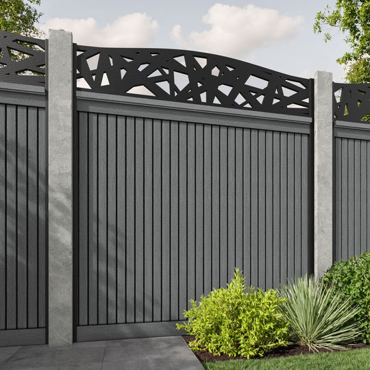 Virtis Prism Curved Top Fence Panel - Mid Grey - for existing concrete posts