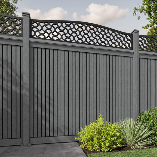 Virtis Vida Curved Top Fence Panel - Mid Grey - with our composite posts