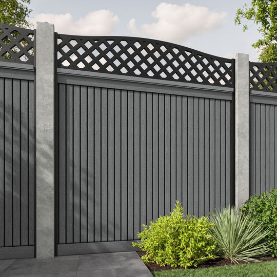 Virtis High Wave Fence Panel - Mid Grey - for existing concrete posts