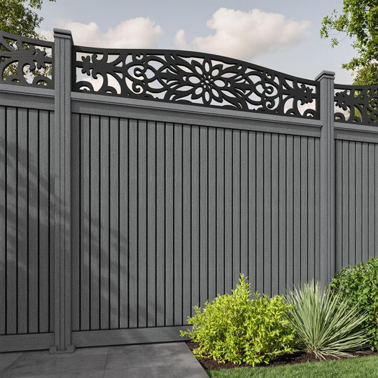 Virtis Windsor Curved Top Fence Panel - Mid Grey - with our composite posts