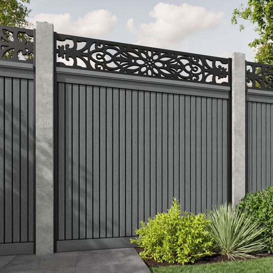 Virtis Windsor Fence Panel - Mid Grey - for existing concrete posts