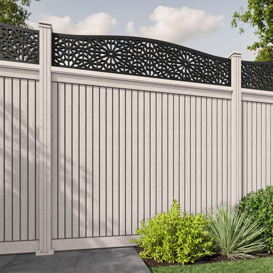 Virtis Alnara Curved Top Fence Panel - Mid Stone - with our composite posts