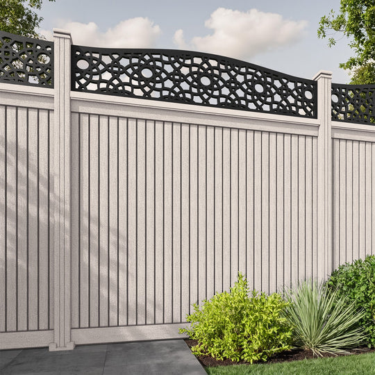Virtis Ambar Curved Top Fence Panel - Mid Stone - with our composite posts