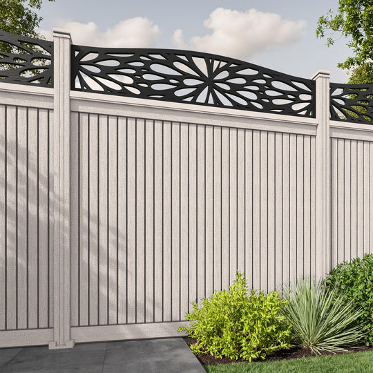 Virtis Blossom Curved Top Fence Panel - Mid Stone - with our composite posts
