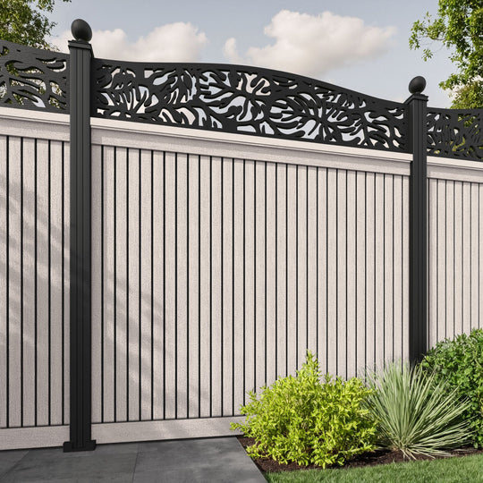 Virtis Botanic Curved Top Fence Panel - Mid Stone - with our aluminium posts
