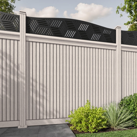 Virtis Cubed Curved Top Fence Panel - Mid Stone - with our composite posts