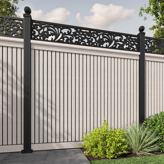 Virtis Eden Fence Panel - Mid Stone - with our aluminium posts