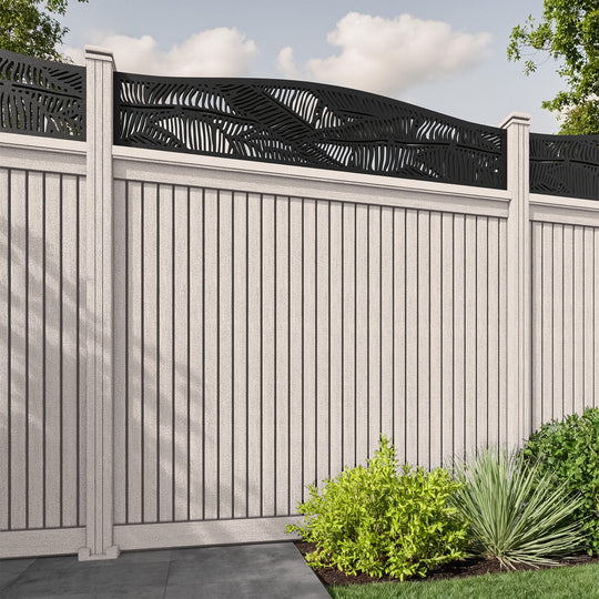 Virtis Feather Curved Top Fence Panel - Mid Stone - with our composite posts