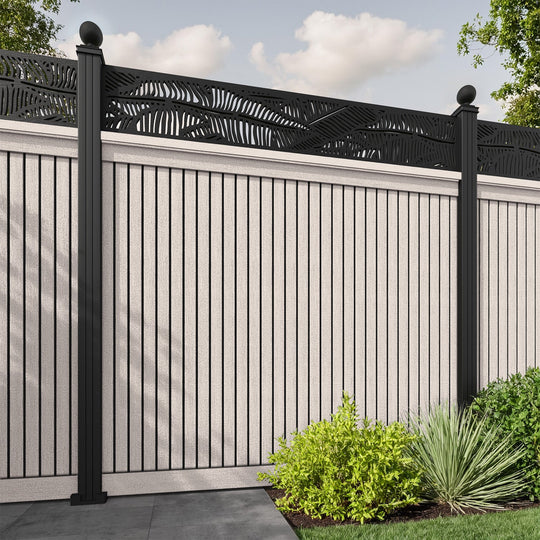 Virtis Feather Fence Panel - Mid Stone - with our aluminium posts
