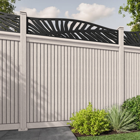 Virtis Palm Curved Top Fence Panel - Mid Stone - with our composite posts