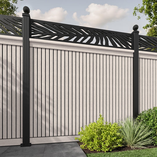 Virtis Palm Fence Panel - Mid Stone - with our aluminium posts