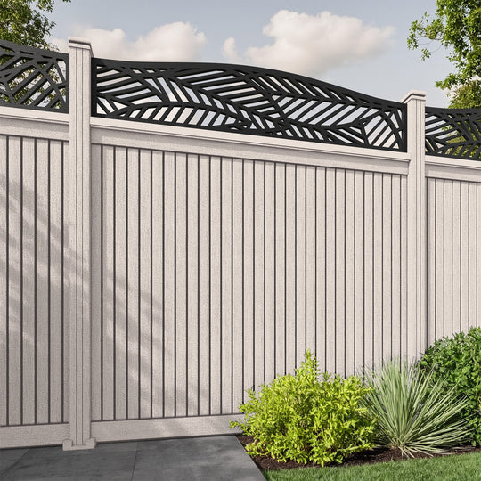 Virtis Habitat Curved Top Fence Panel - Mid Stone - with our composite posts
