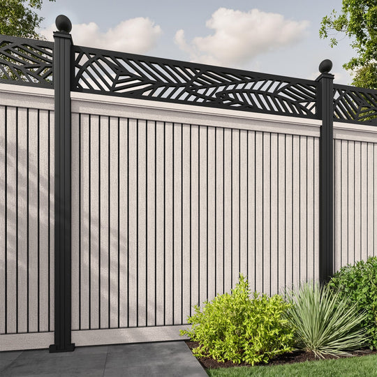Virtis Habitat Fence Panel - Mid Stone - with our aluminium posts