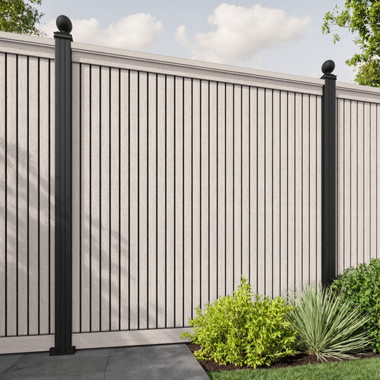 Virtis Fence Panel - Mid Stone - with our aluminium posts