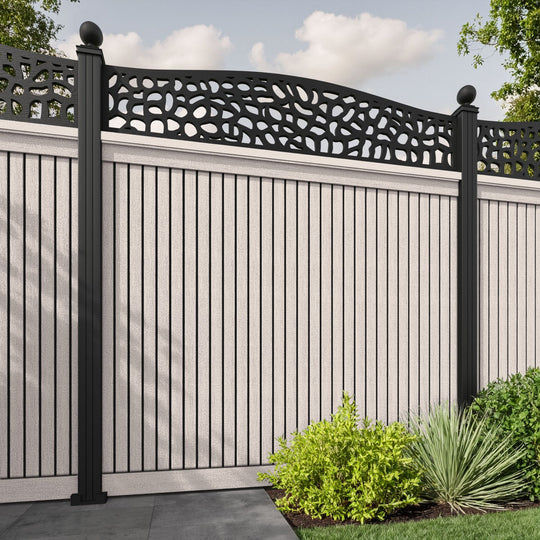 Virtis Pebble Curved Top Fence Panel - Mid Stone - with our aluminium posts