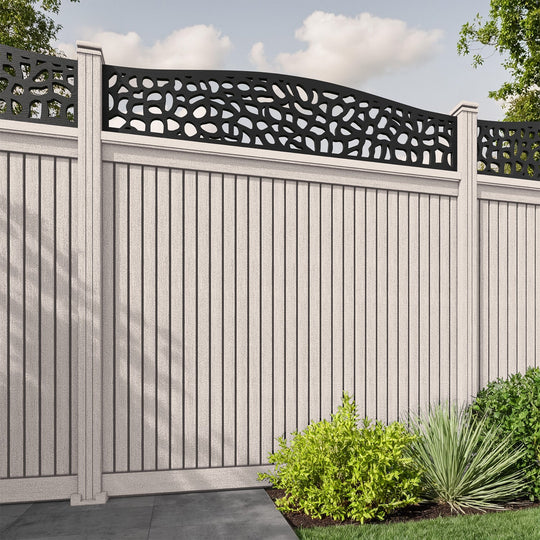 Virtis Pebble Curved Top Fence Panel - Mid Stone - with our composite posts