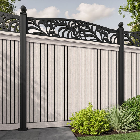 Virtis Petal Curved Top Fence Panel - Mid Stone - with our aluminium posts