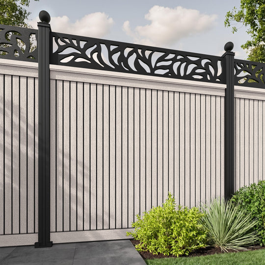 Virtis Plume Fence Panel - Mid Stone - with our aluminium posts