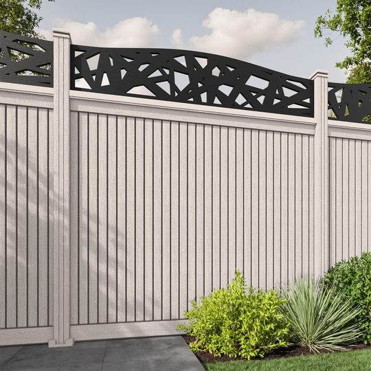 Virtis Prism Curved Top Fence Panel - Mid Stone - with our composite posts