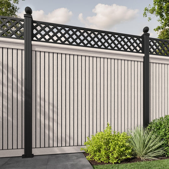 Virtis Hive Fence Panel - Mid Stone - with our aluminium posts